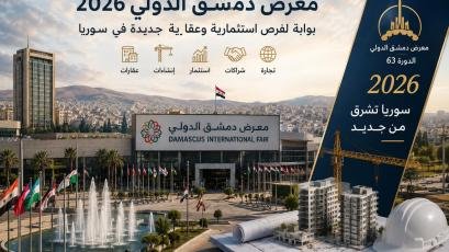 معرض دمشق الدولي 2026 يفتح آفاقاً جديدة للاستثمار والعقارات في سوريا، مع فرص واعدة في قطاعات البناء والتطوير العقاري وإعادة الإعمار.